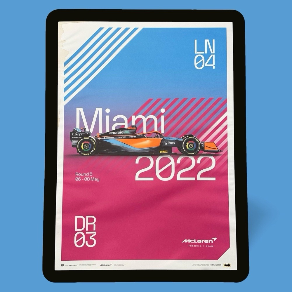 2022 F1 Miami‎ Grand Prix Poster Lando Norris Daniel Ricciardo 140/1000 McLaren